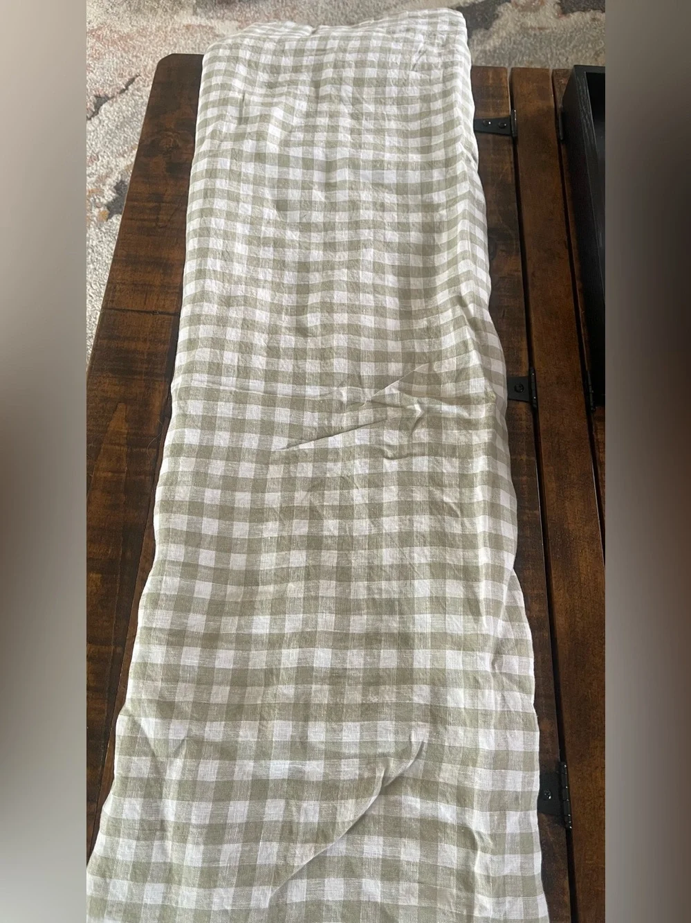 NWOT Quince European Linen Gingham 1 Piece Duvet Cover, Full/Queen (Willowleaf)
